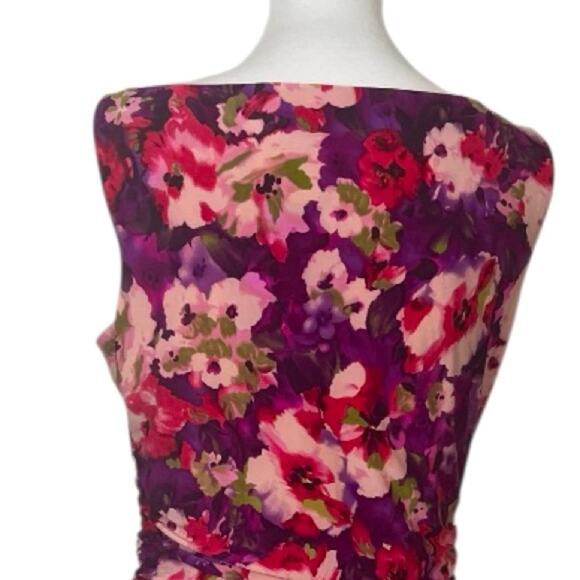 Lauren Ralph Lauren Dress Drape Neck Shirred Link Purple Floral Women’s Size 12 - Picture 10 of 14